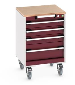 40402133.** cubio mobile cabinet with 4 drawers & multiplex worktop. WxDxH: 525x525x790mm. RAL 7035/5010 or selected
